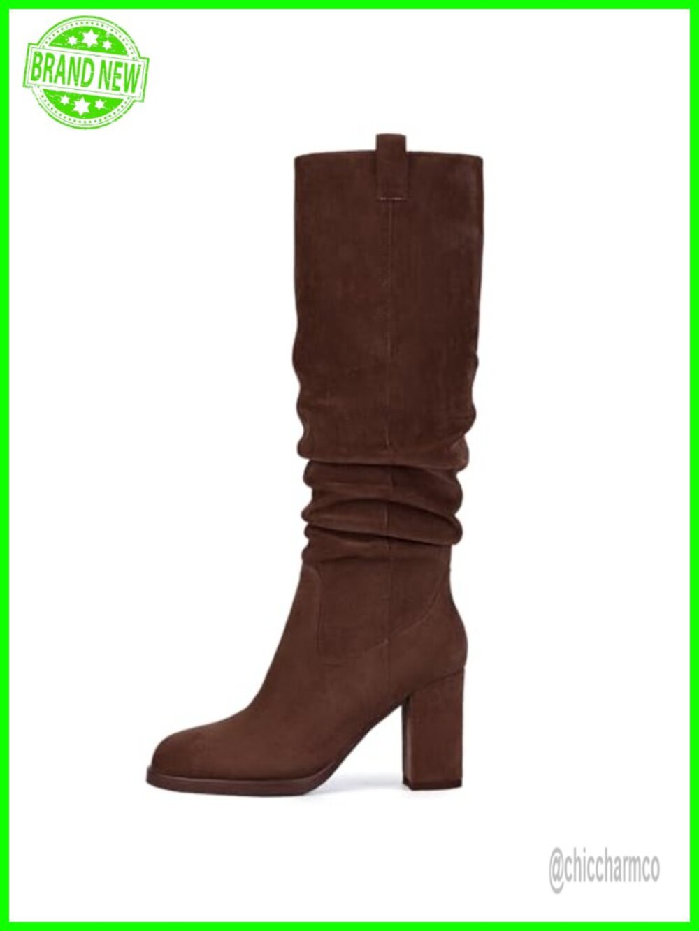 Slouch Knee High Boots Faux Suede Block Heel Tall Boot